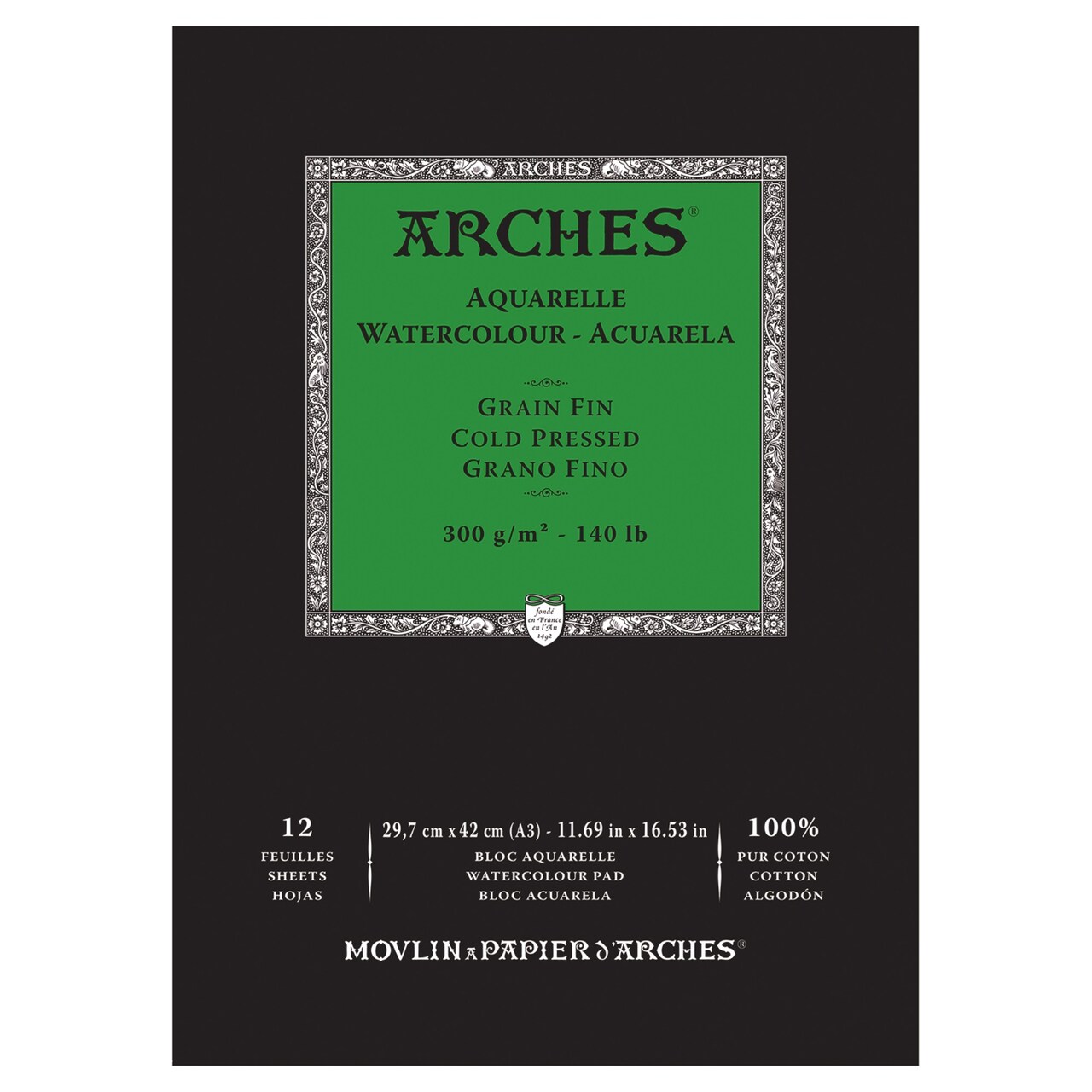 Arches Watercolor Pad 11.69x16.53-inch Natural White 100% Cotton Paper - 12 Sheet Arches Watercolor Paper 140 lb Cold Press Pad - Arches Art Paper for Watercolor Gouache Ink Acrylic and More